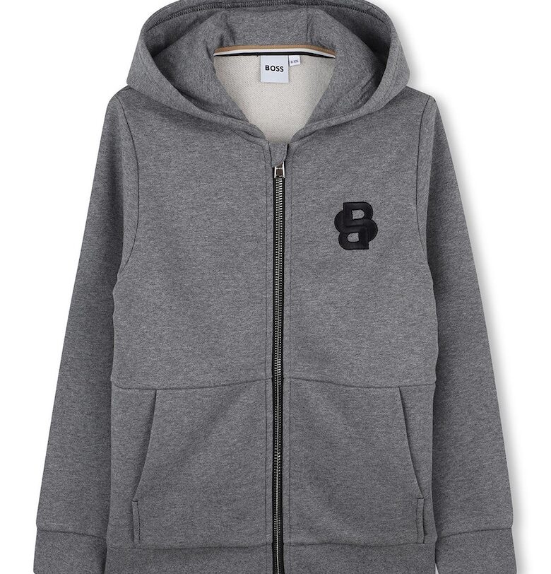 Худи с дълги ръкави и цип - Сив меланж BOSS Kidswear