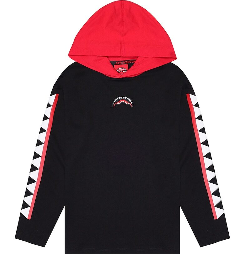 Худи с контрастна качулка - Черен/Бял/Аленочервен Sprayground