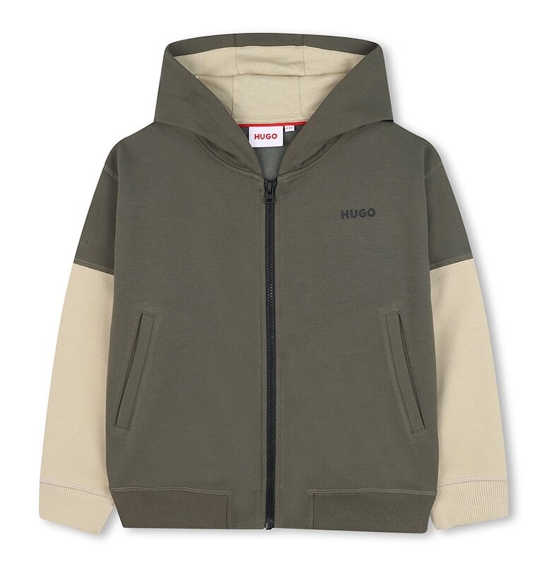 Худи с контрастни ръкави - Черен/Каки/Светло бежово HUGO