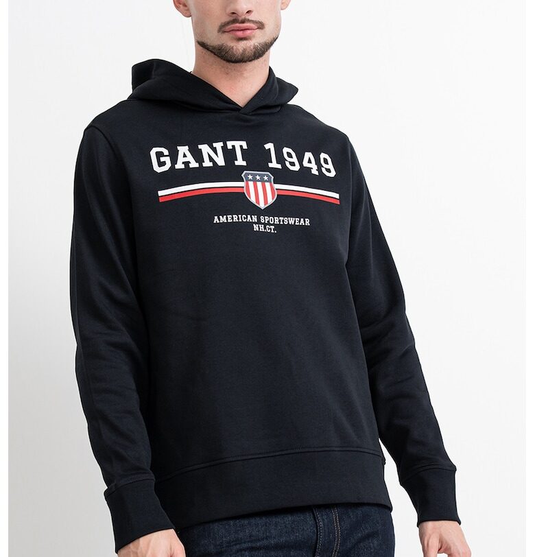 Худи с лого - Бял/Черен Gant