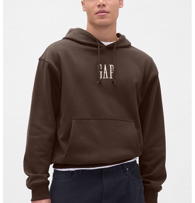 Худи с лого и джоб кенгуру - Бял/Тъмнокафяв GAP