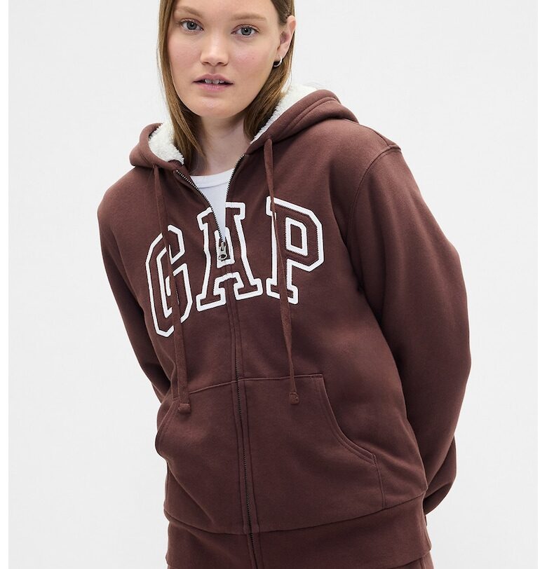 Худи с лого и плюшена вата - Бял/Тъмнокафяв GAP