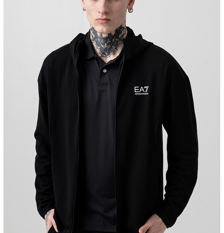 Худи с модал и паднали ръкави - Черен/Бял EA7