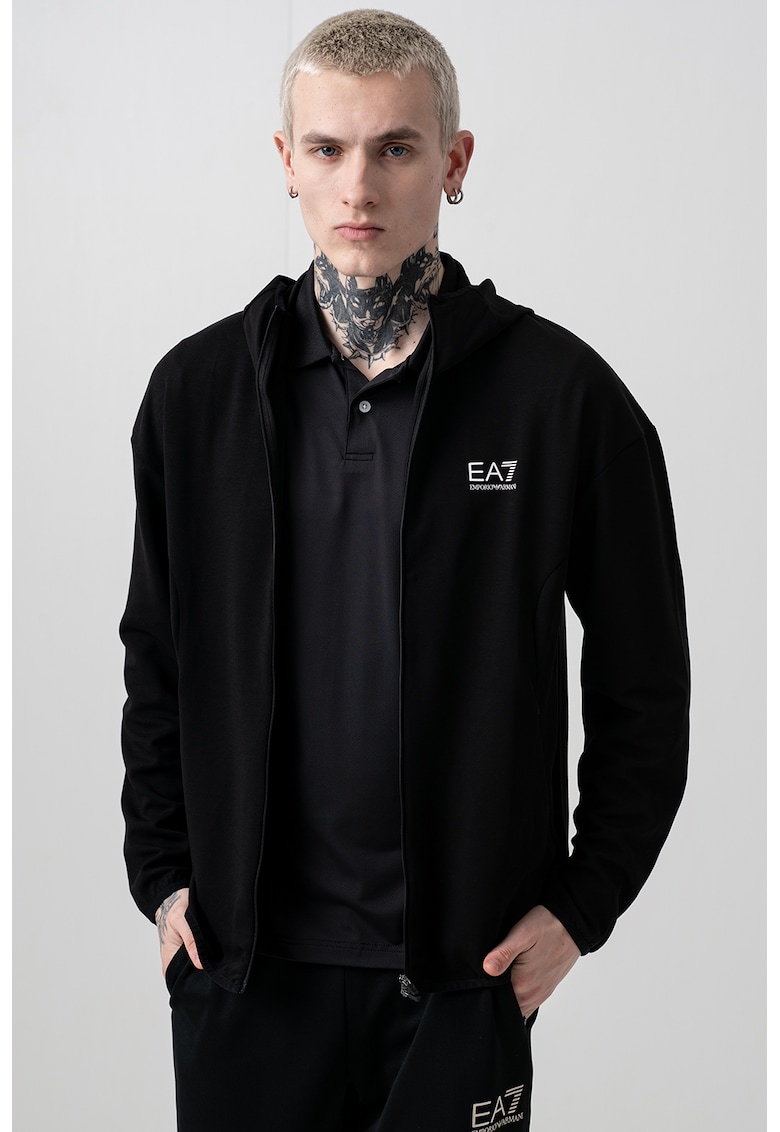 Худи с модал и паднали ръкави - Черен/Бял EA7