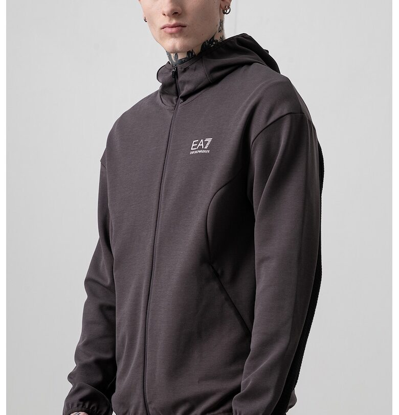 Худи с модал и паднали ръкави - Черен/Сиво-кафяв EA7