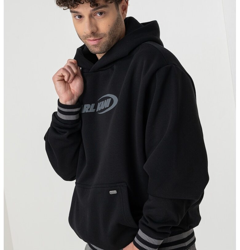 Худи с паднали ръкави и лого - Черен/Tъмносив Karl Kani