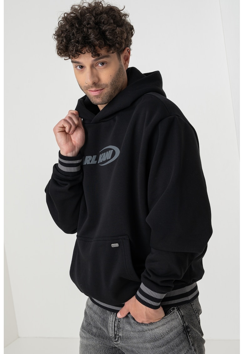 Худи с паднали ръкави и лого - Черен/Tъмносив Karl Kani