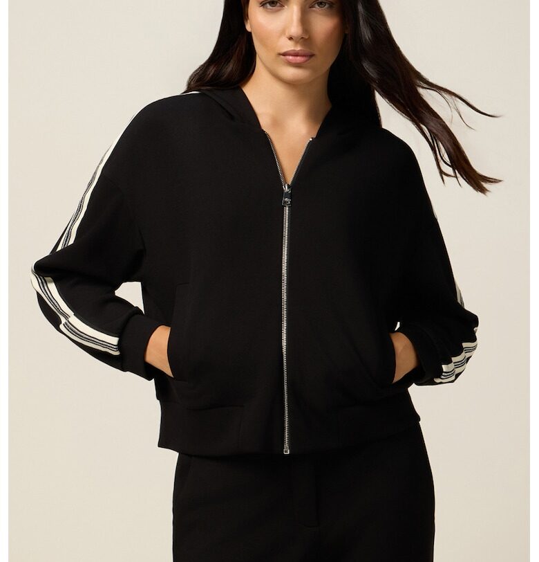 Худи с паднали ръкави и цип - Бял/Черен Oltre