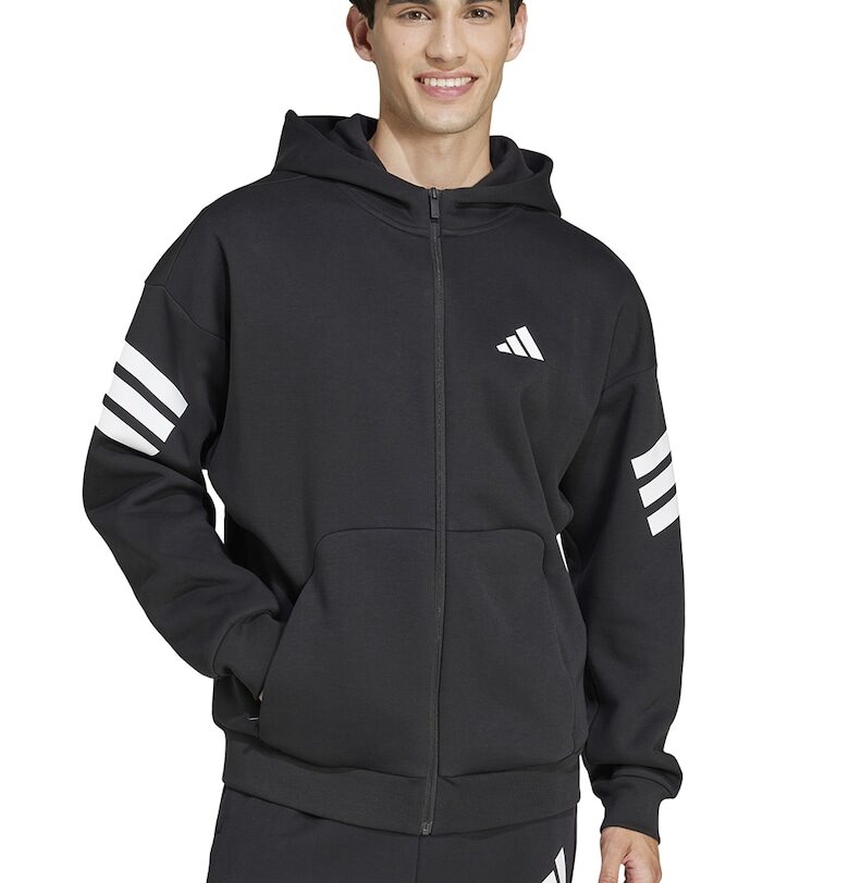 Худи с паднали ръкави и цип - Бял/Черен adidas Sportswear