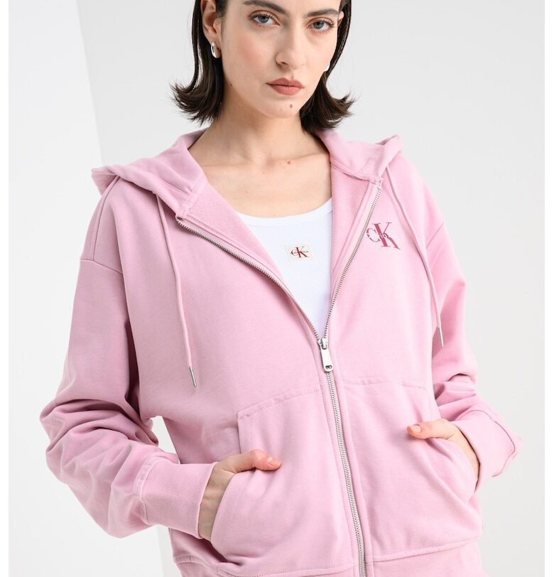 Худи с паднали ръкави и цип - Пастелнорозов CALVIN KLEIN JEANS