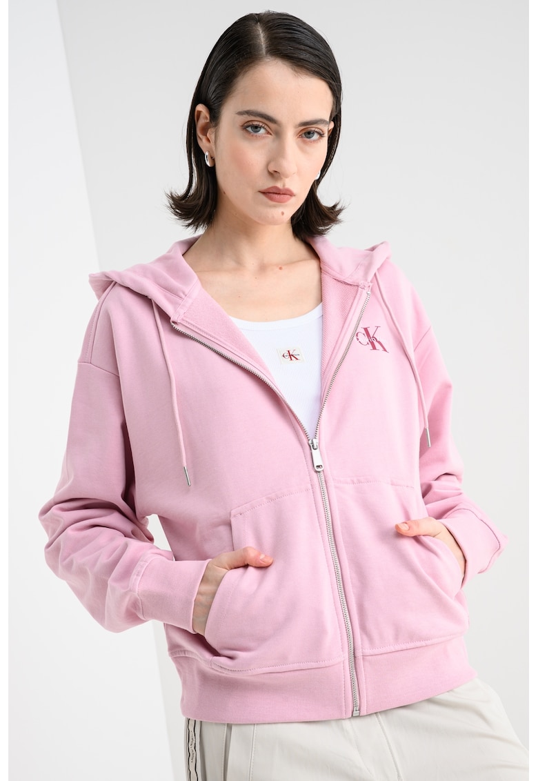 Худи с паднали ръкави и цип - Пастелнорозов CALVIN KLEIN JEANS
