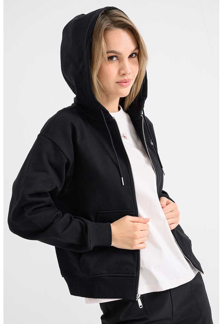 Худи с паднали ръкави и цип - Черен CALVIN KLEIN JEANS