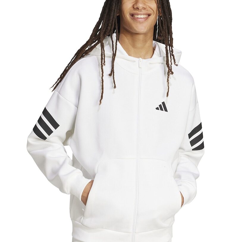 Худи с паднали ръкави и цип - Черен/Бял adidas Sportswear