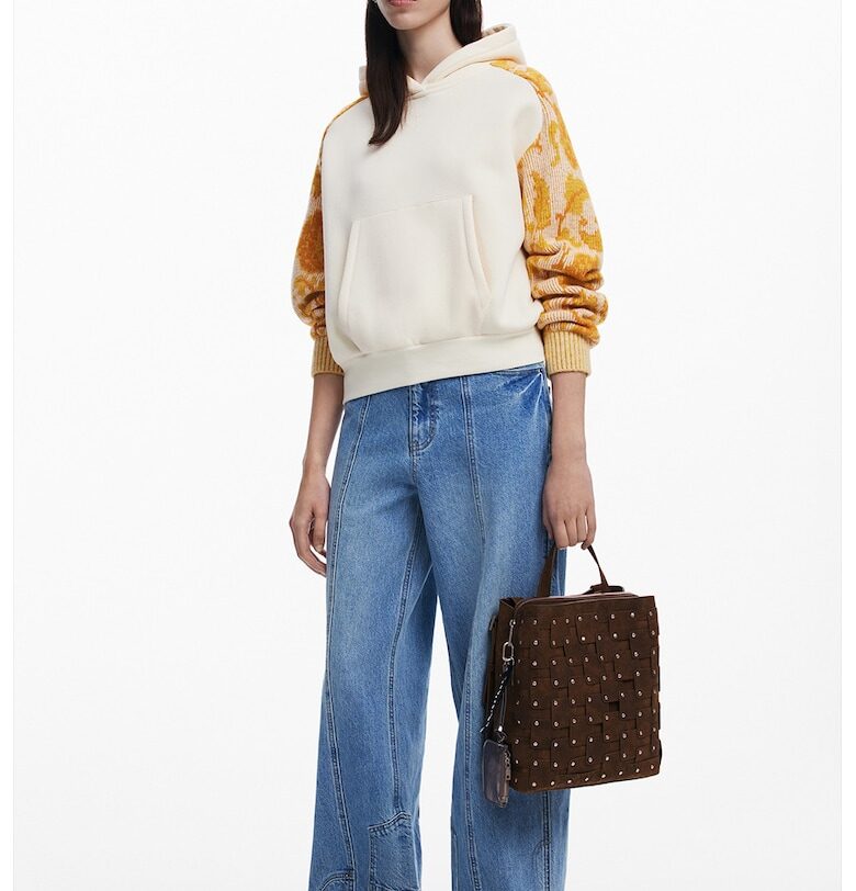 Худи с памук - Слонова кост/Оранжев DESIGUAL