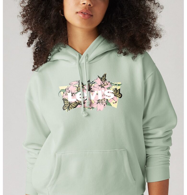 Худи с памук и джоб кенгуру и лого - Пастелнорозов/Бледозелен/Мръснобял Levis