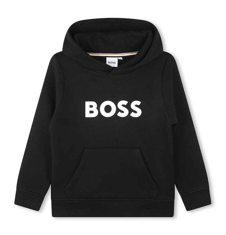 Худи с памук и лого - Черен BOSS Kidswear