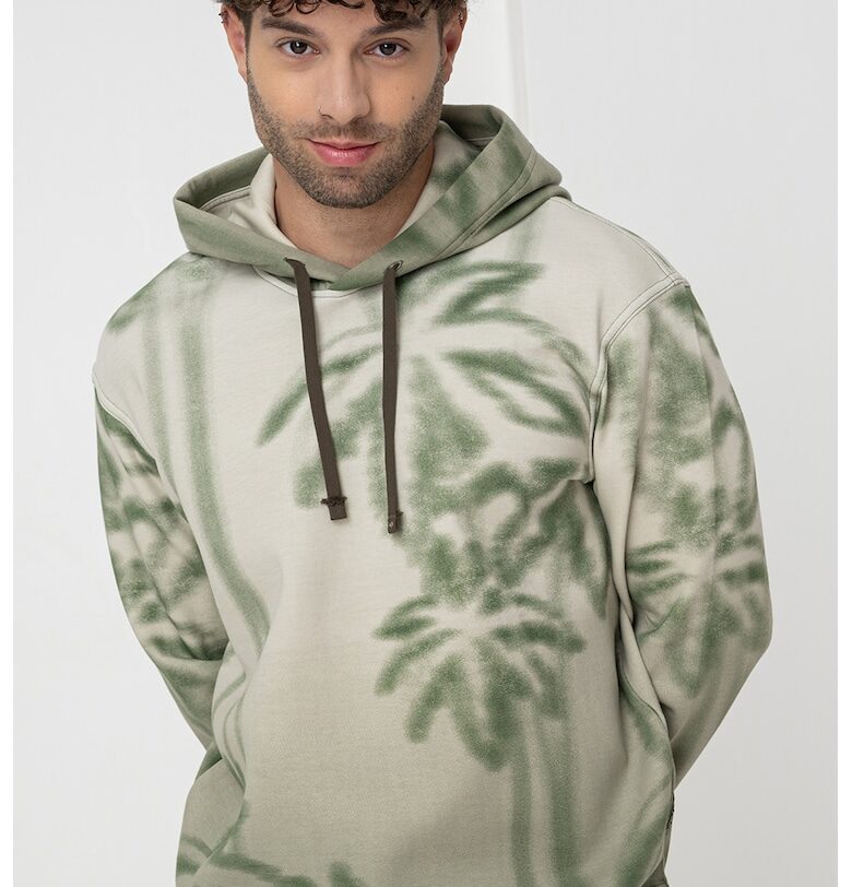 Худи с памук и принт - Тъмнобежово/Зелени аспержи ARMANI EXCHANGE