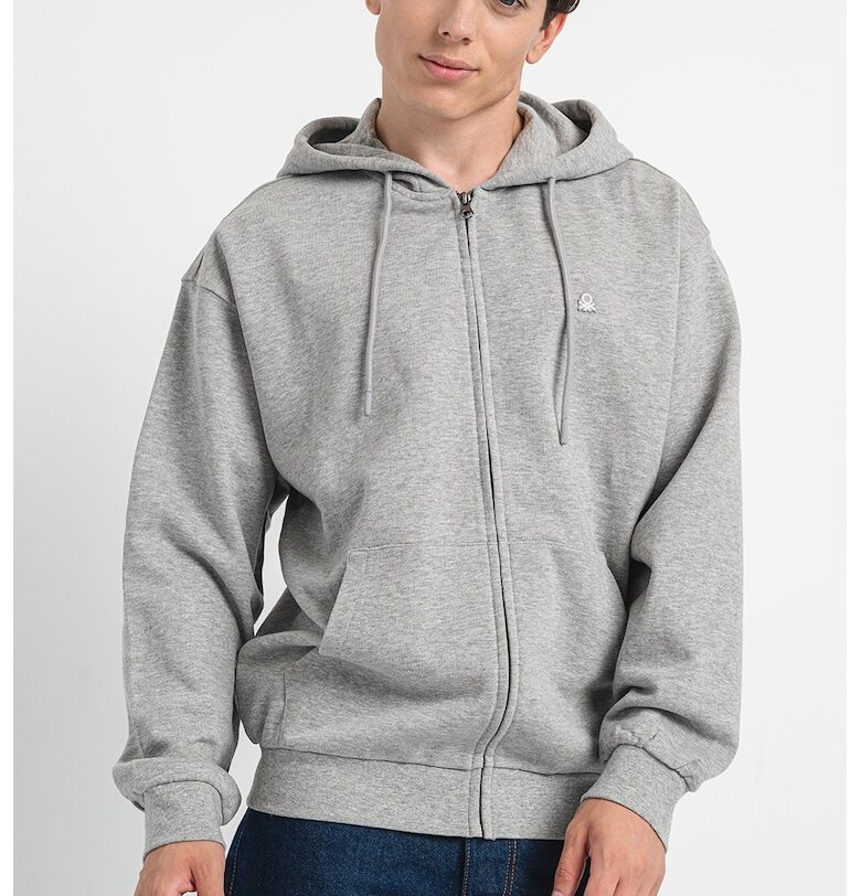 Худи с памук и цип - Светло сив United Colors of Benetton