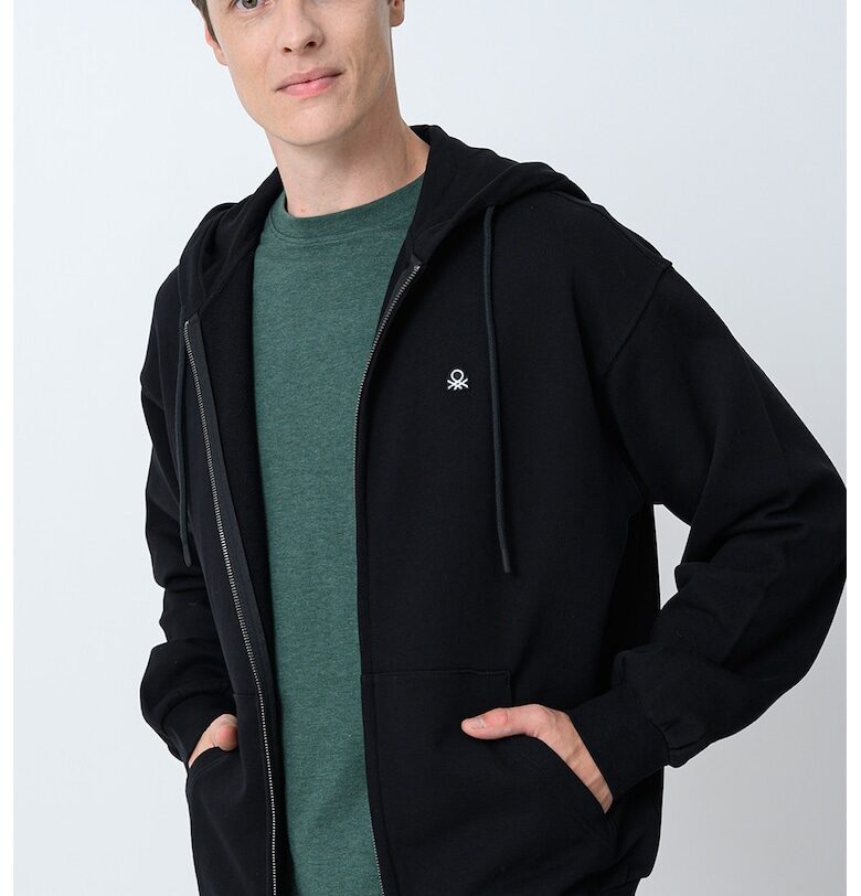 Худи с памук и цип - Черен United Colors of Benetton