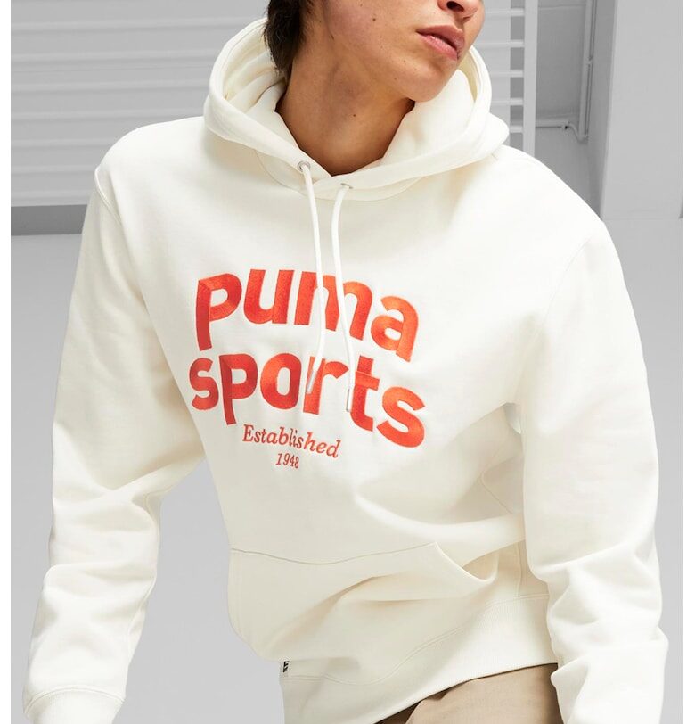 Худи с памук с бродирано лого - Оранжев/Мръснобял Puma