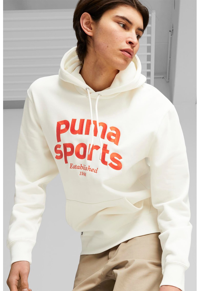 Худи с памук с бродирано лого - Оранжев/Мръснобял Puma