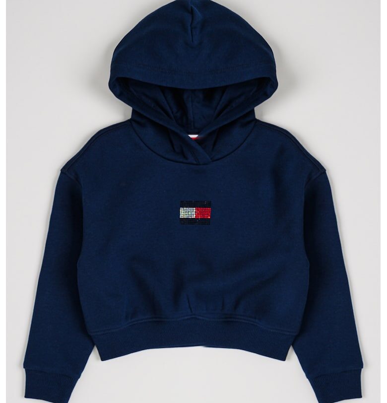 Худи с памук с декоративни камъни - Тъмносин Tommy Hilfiger