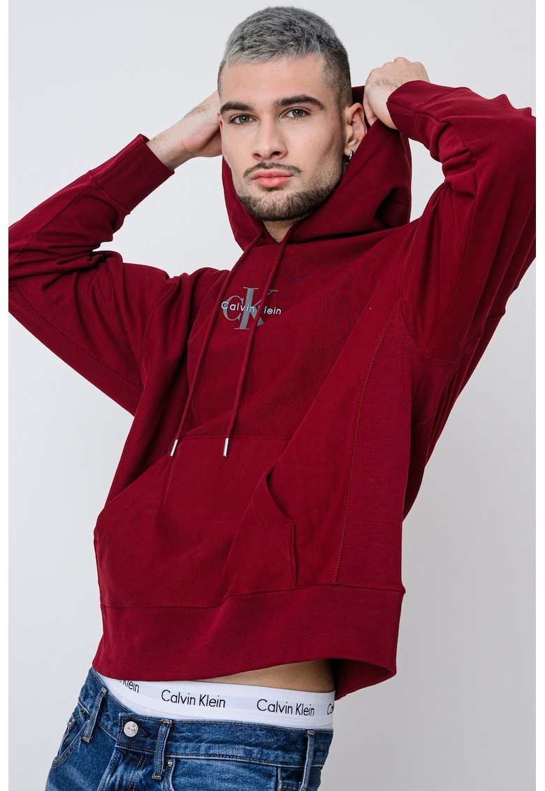 Худи с памук с джоб кенгуру - Бордо CALVIN KLEIN JEANS