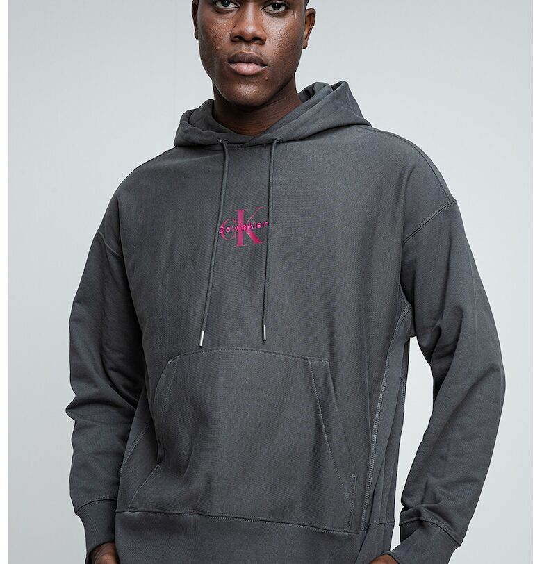 Худи с памук с джоб кенгуру - Каки CALVIN KLEIN JEANS