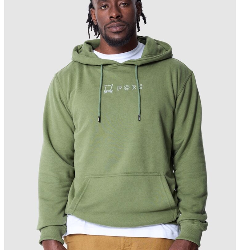 Худи с памук с джоб кенгуру - Папратово зелено PORC