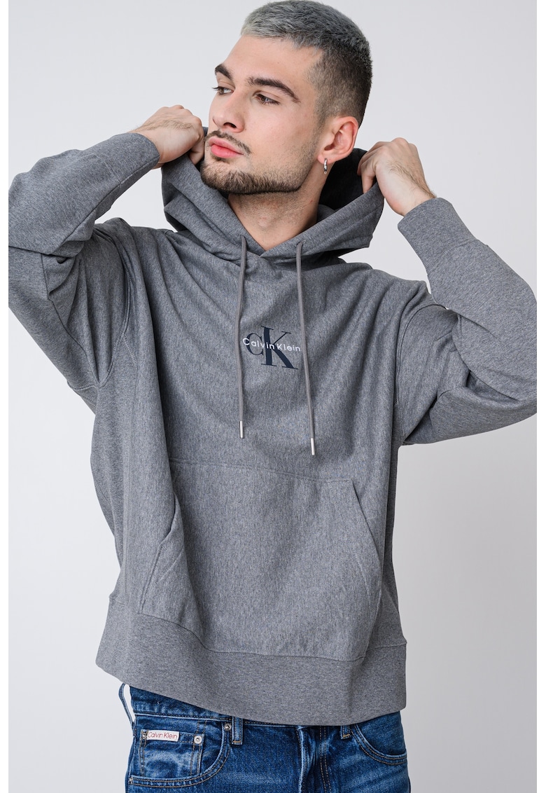 Худи с памук с джоб кенгуру - Сив меланж CALVIN KLEIN JEANS