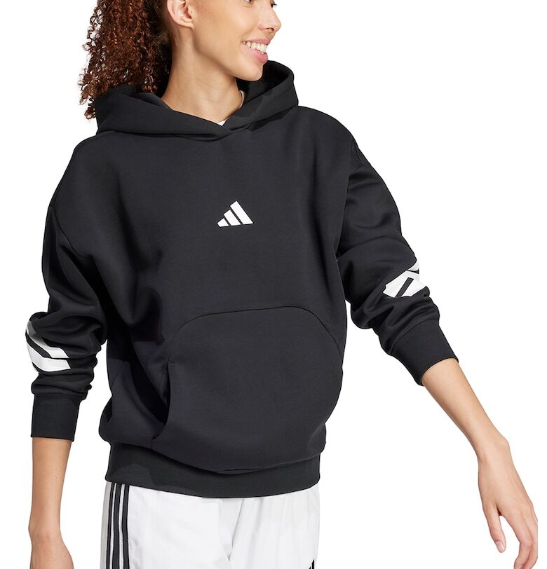 Худи с памук с джоб кенгуру - Черен/Бял adidas Sportswear