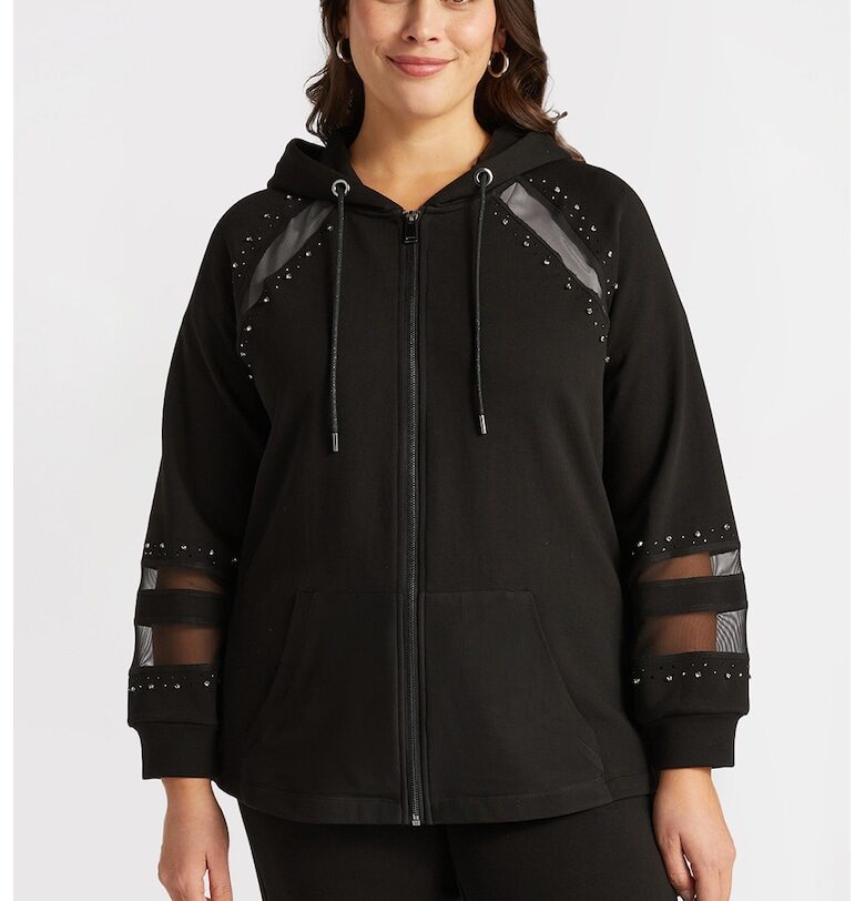 Худи с памук с прозрачни детайли - Черен Fiorella Rubino