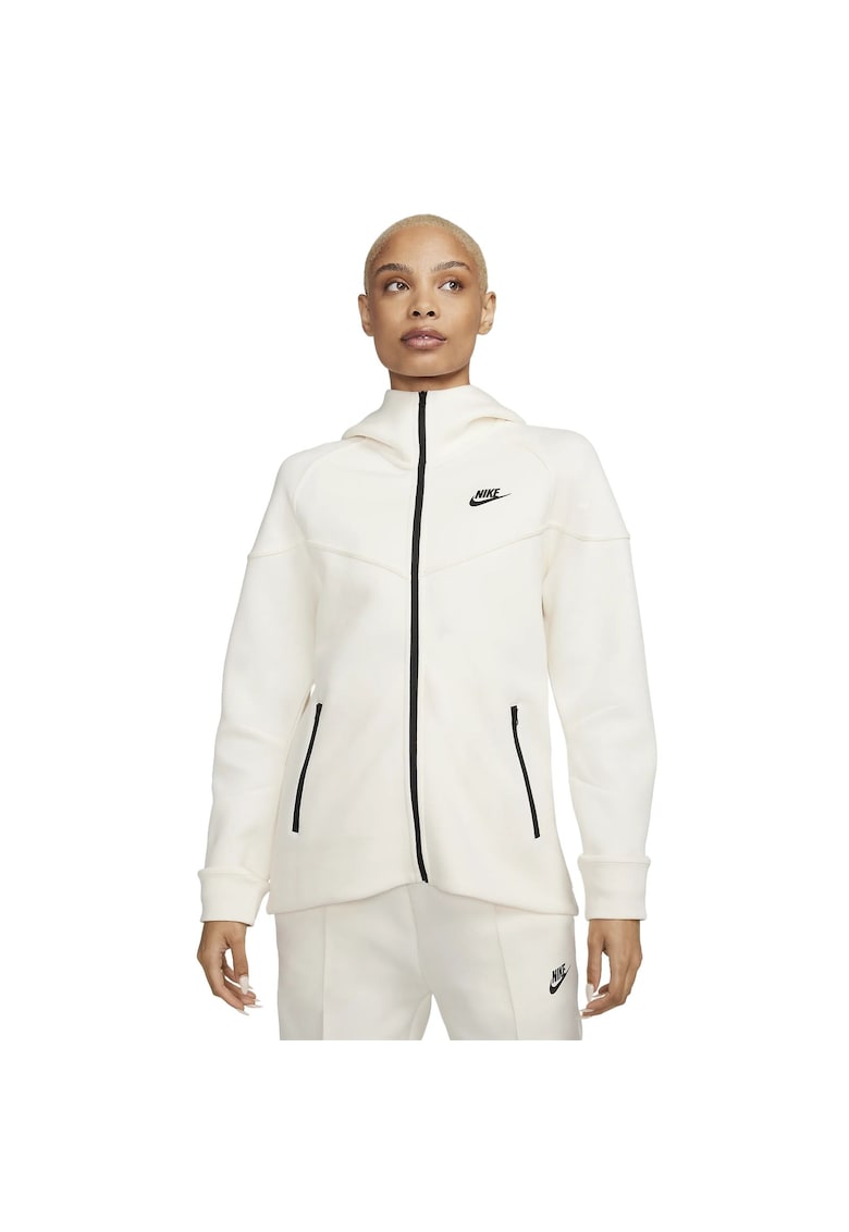 Худи с памук с цип - Бял Nike