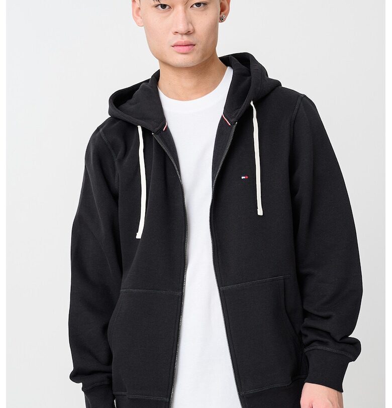 Худи с памук с цип - Черен Tommy Hilfiger