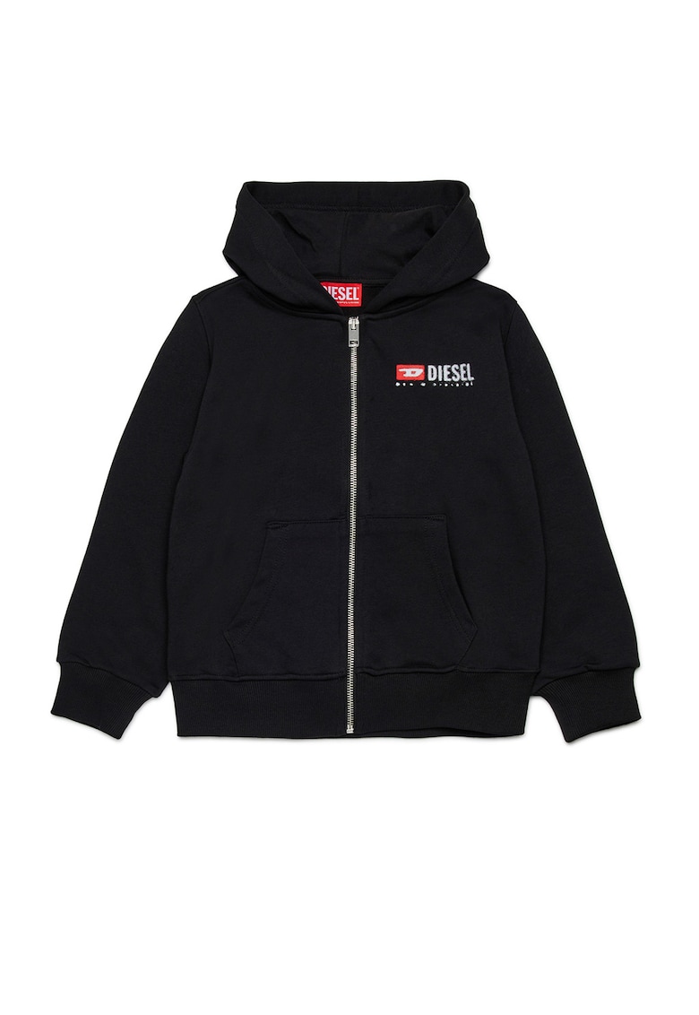 Худи с памук с цип и лого - Черен Diesel
