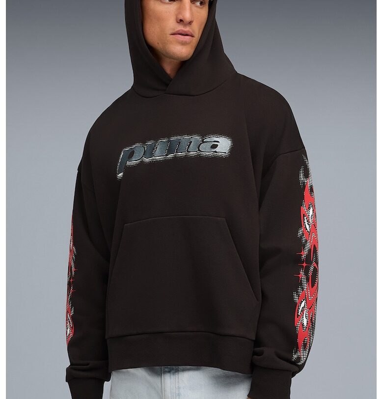 Худи с принт и джоб кенгуру - Червен/Черен/Бял Puma