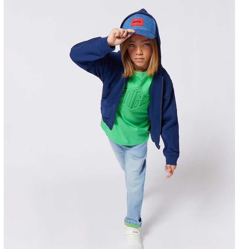 Худи с ръкави реглан и цип - Тъмносин HUGO