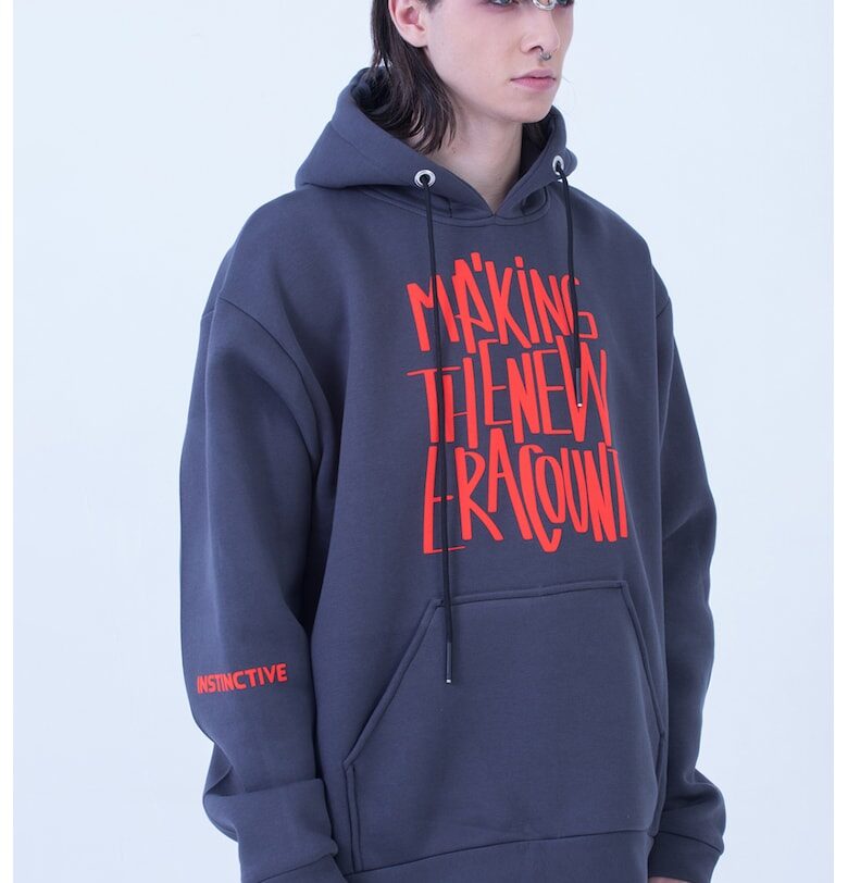 Худи с фигурална щампа - Сив/Мандарина Instinctive