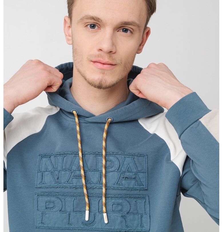 Худи с цветен блок и бродирано лого - Бял/Петролно синьо Napapijri