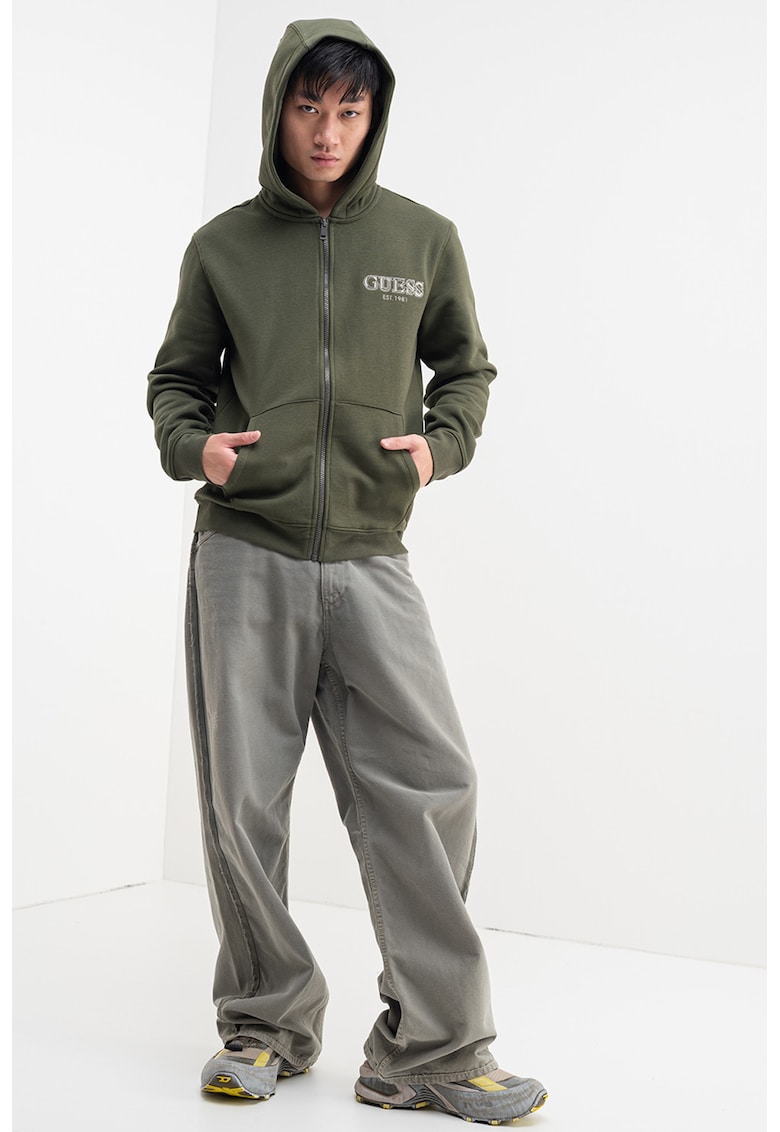 Худи с цип и бродирано лого - Тъмно каки GUESS