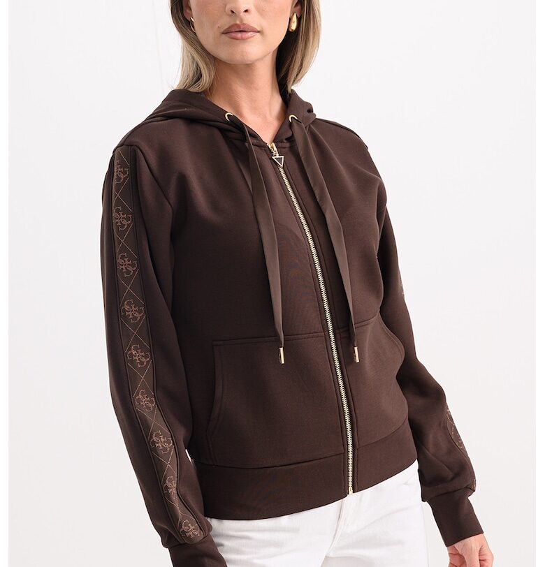 Худи с цип и два джоба - Кафяв GUESS