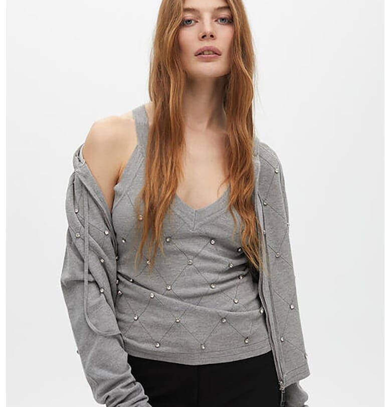 Худи с цип и декоративни камъни - Светло сив Lola casademunt