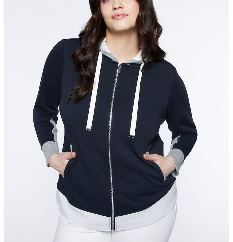 Худи с цип и десен в цветен блок - Сив меланж/Тъмносин Fiorella Rubino