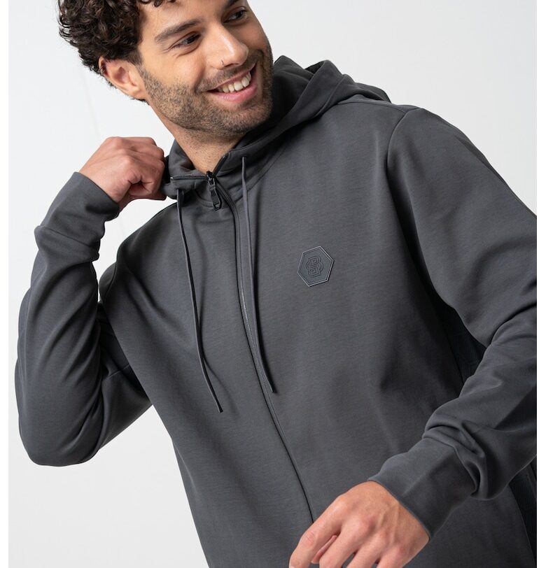 Худи с цип и джобове - Tъмносив BOSS