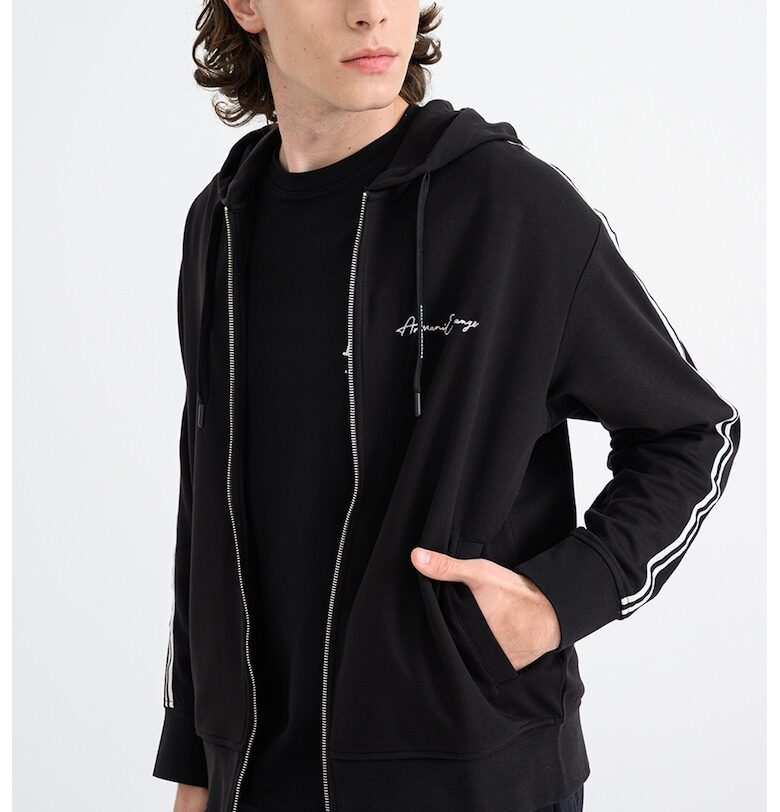 Худи с цип и джобове - Бял/Черен ARMANI EXCHANGE