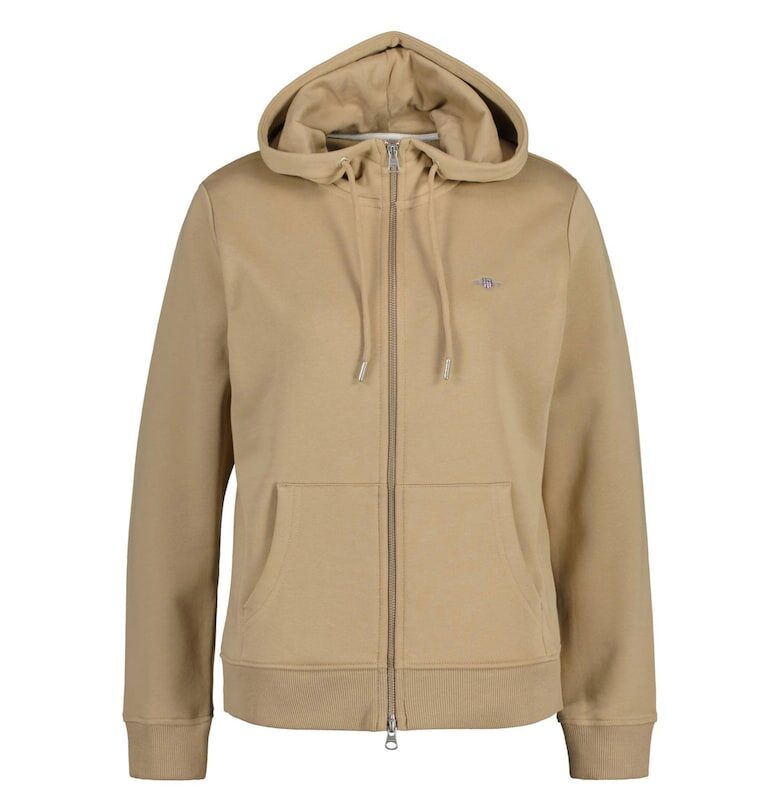 Худи с цип и джобове встрани - Каки Gant