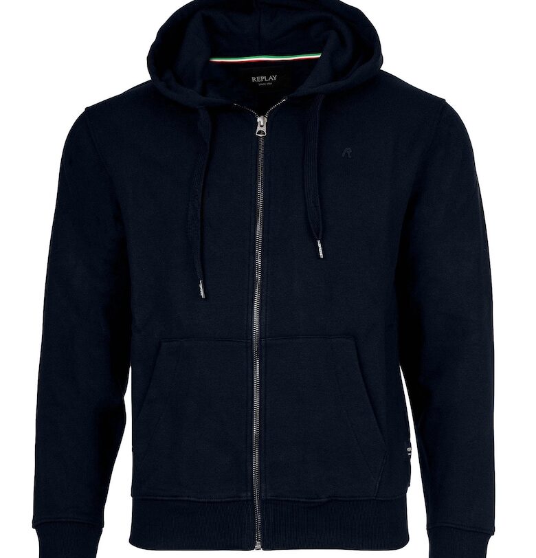 Худи с цип и дълги ръкави - Тъмносин Replay