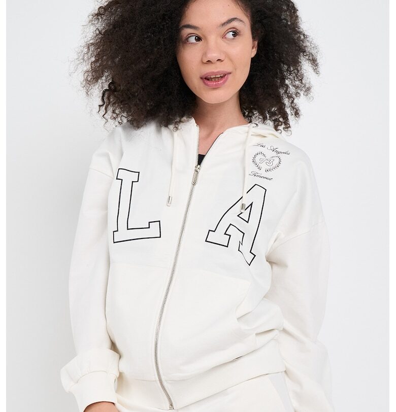 Худи с цип и надписи - Черен/Мръснобял Timeout