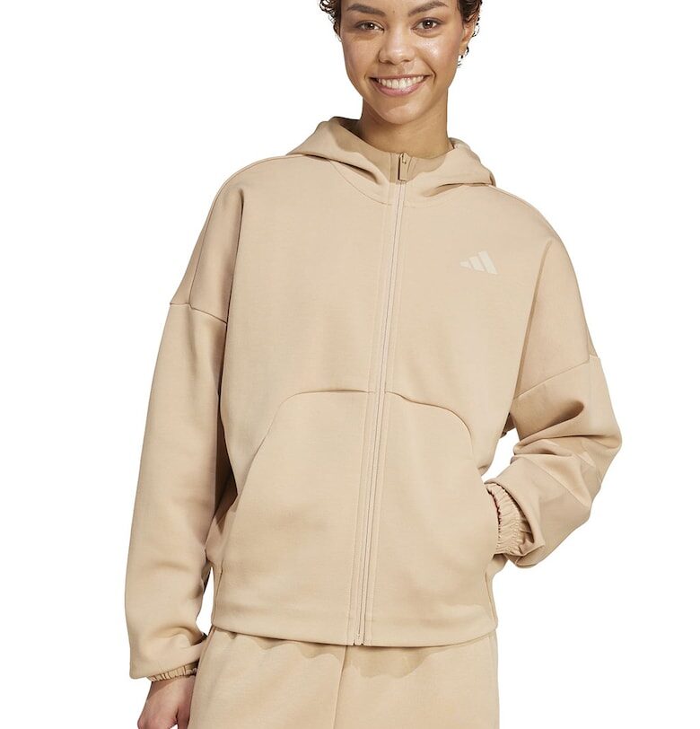 Худи с цип и паднали ръкави - Камел adidas Sportswear