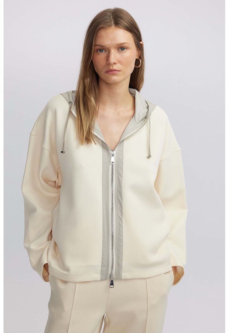 Худи с цип и паднали ръкави - Слонова кост/Светло кафяво Ipekyol